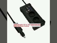 200W ポータブル 12V から 110V 220V 純正弦波 車用電源インバーター